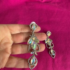 Elegant Silver and iridescent Crystal Drop Earrings